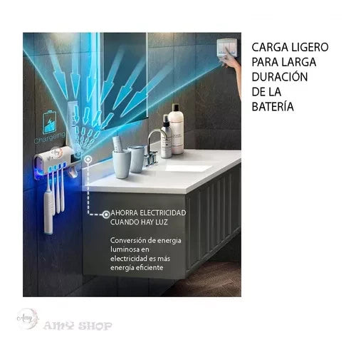 Soporte para Cepillo con esterilizador UV + dispensador auto de pasta