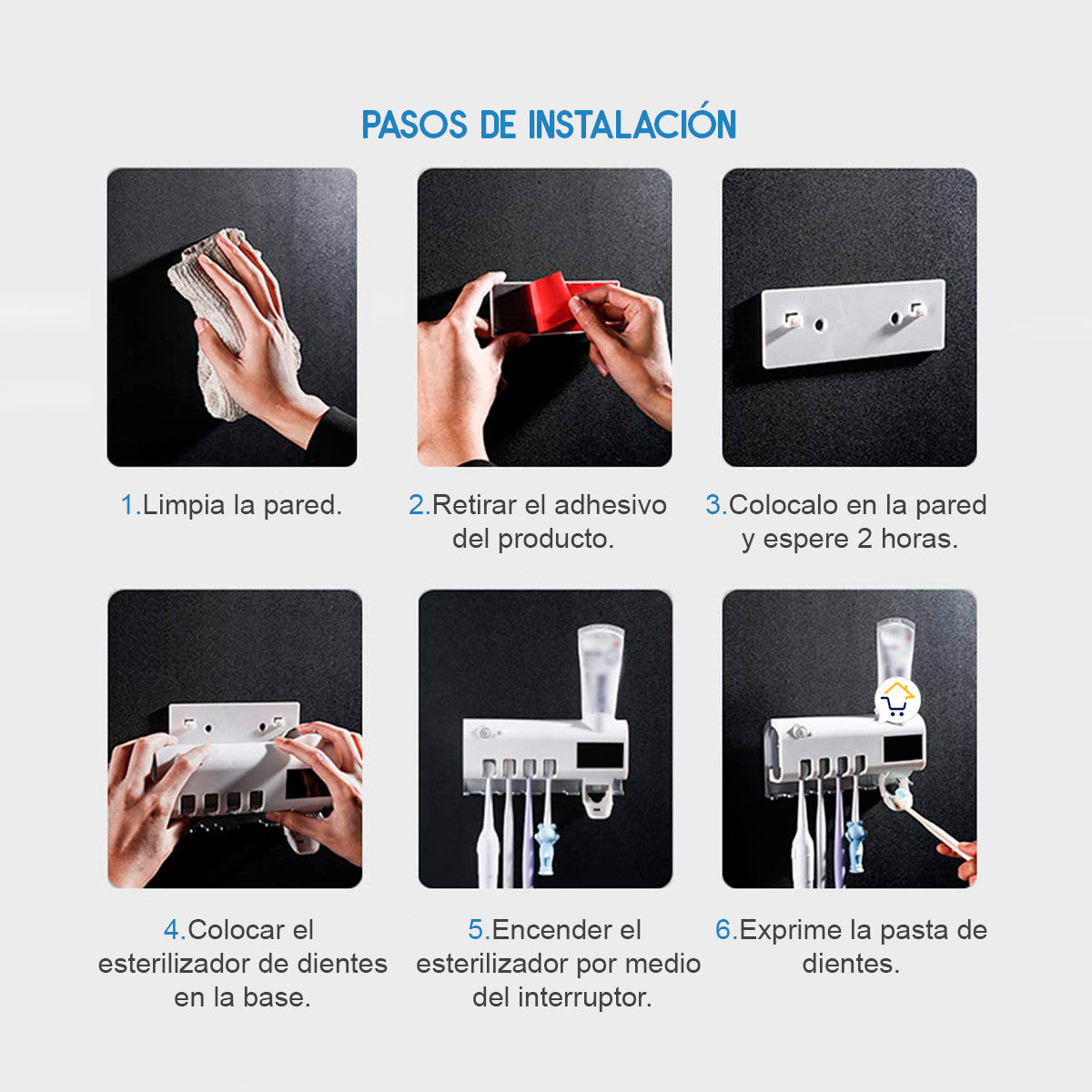 Soporte para Cepillo con esterilizador UV + dispensador auto de pasta