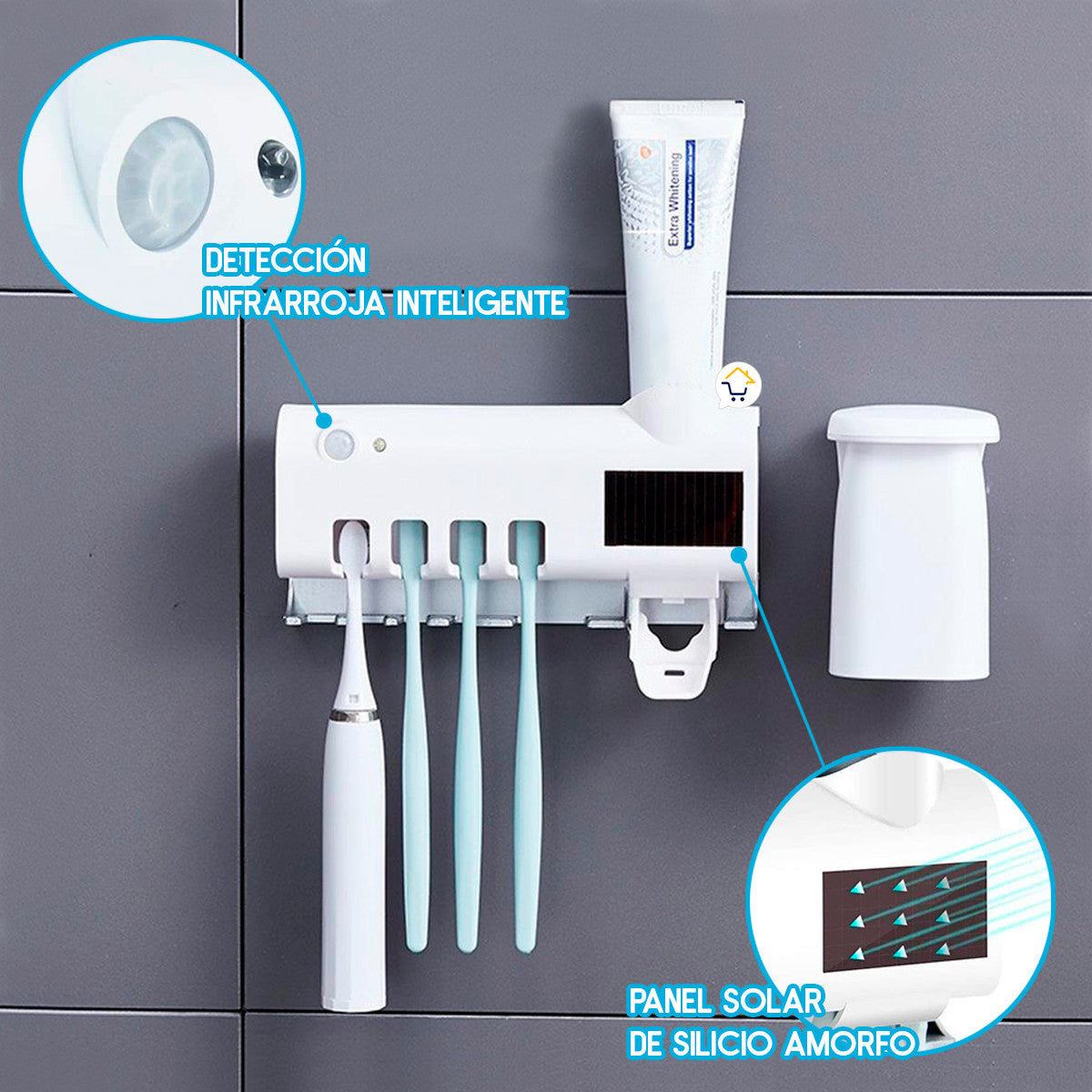 Soporte para Cepillo con esterilizador UV + dispensador auto de pasta