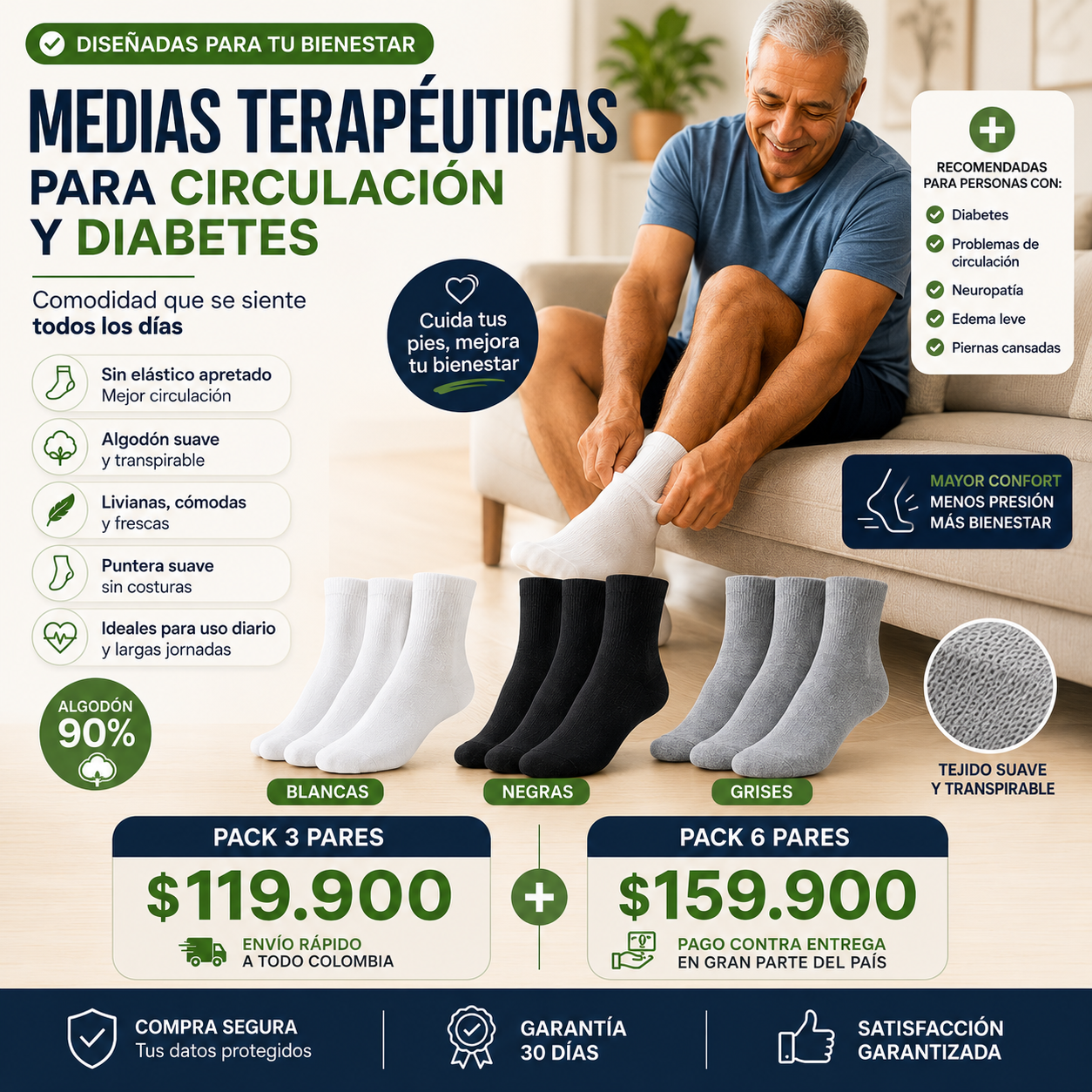 PACK 03 UND | MEDIA PARA DIABETICOS