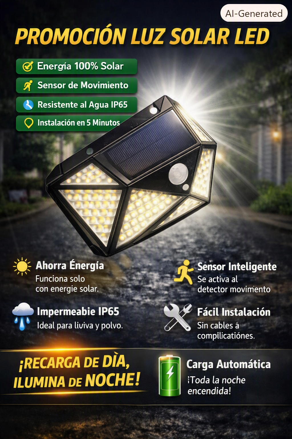 Lámpara Solar Con Sensor de Movimiento